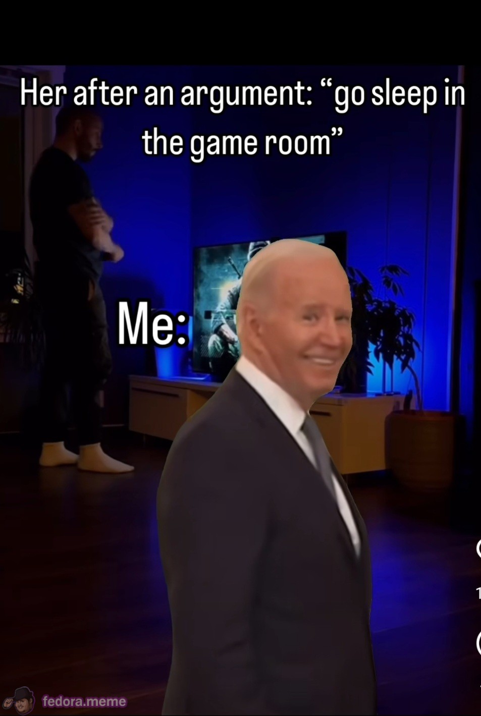 Her: go sleep in the game room!